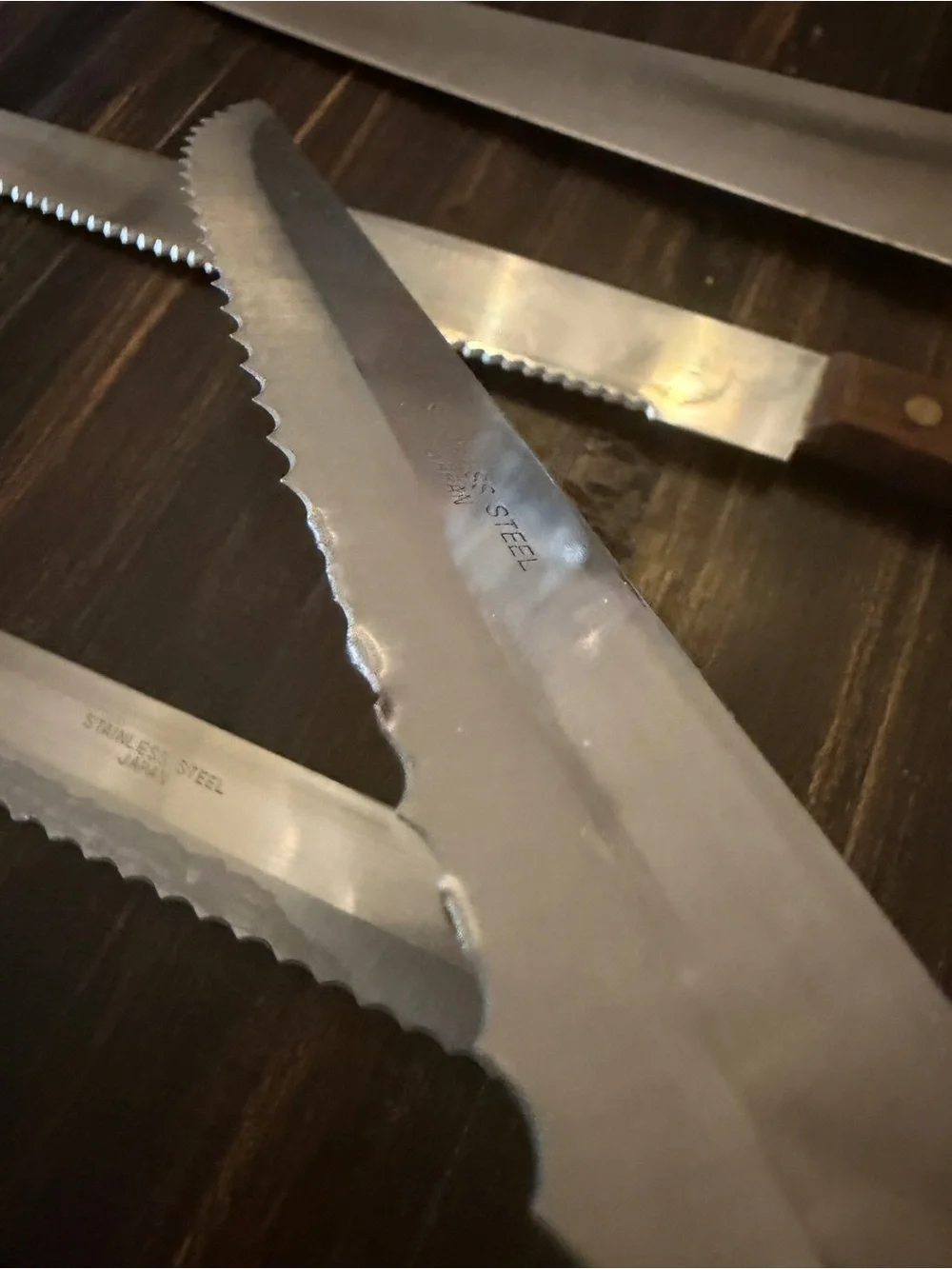 Vintage Japan Kitchen Knife Lot 5 Molybdenum Vanadium Serrated Cake Wood Handles